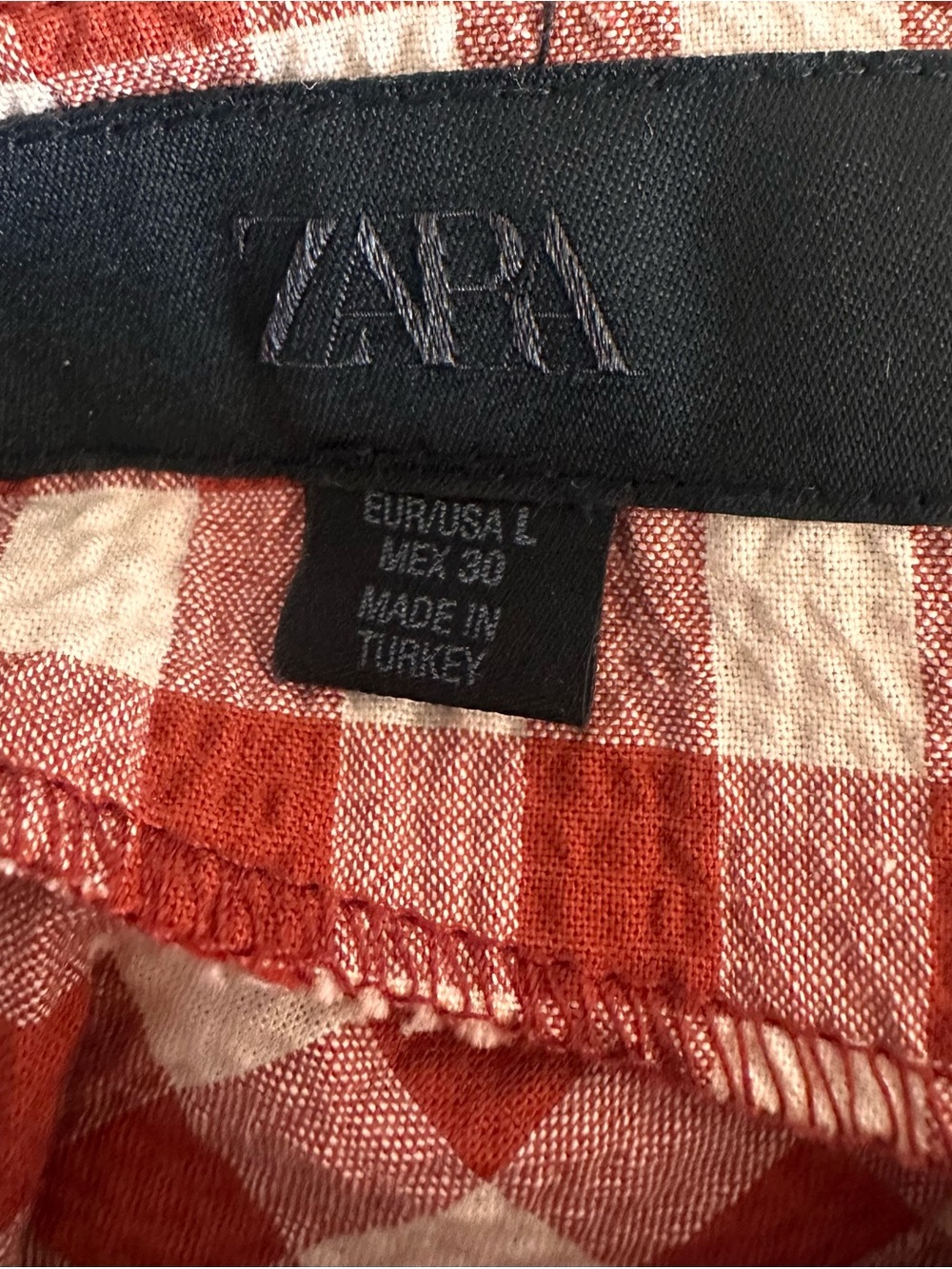ZARA Women's Red and Cream Gingham A-Line Skirt - Picture 3 of 4